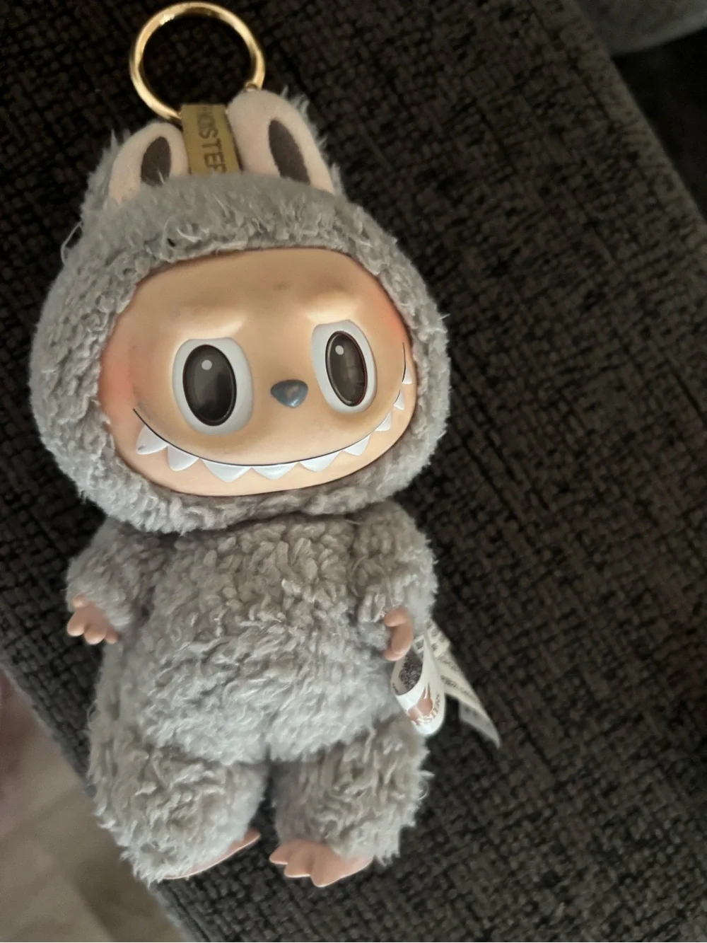 Furry Gray Monster Keychain Plush